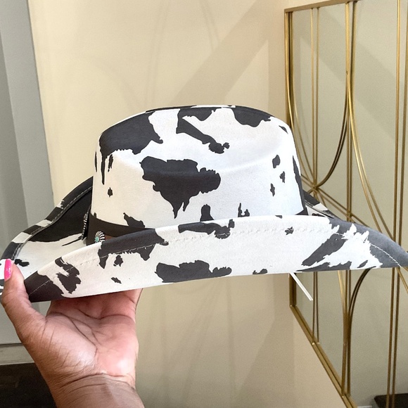 COW PRINT WESTERN LONG HORN STRAP COWBOY HAT - Picture 7 of 15